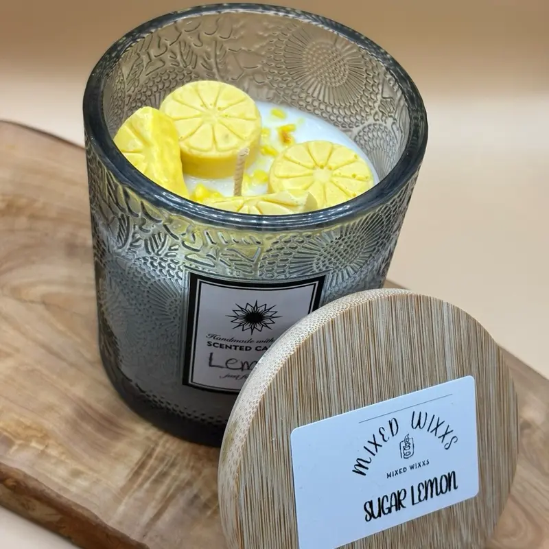 Mixed Wixx Sugar Lemon Scented Candles - Aromatic Candle with Lemon Slices Design
