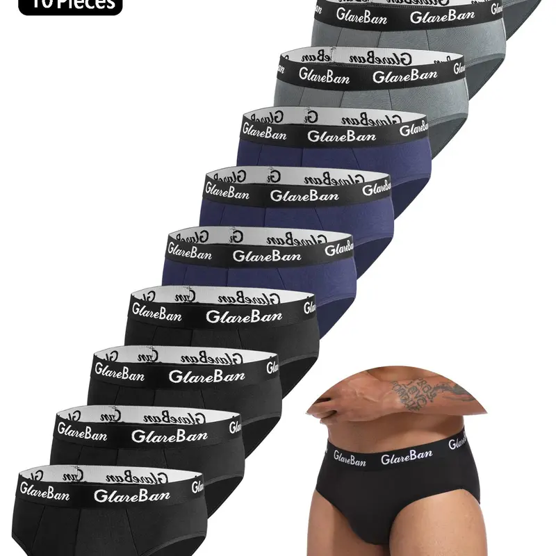 10 pieces Sexy Underwear for Men Classic Casual Style All Season Briefs Plain Polyester Comfort Breathable Men's Panties Underpants Slips Jockstrap Brazilian Soft Menswear Clothes