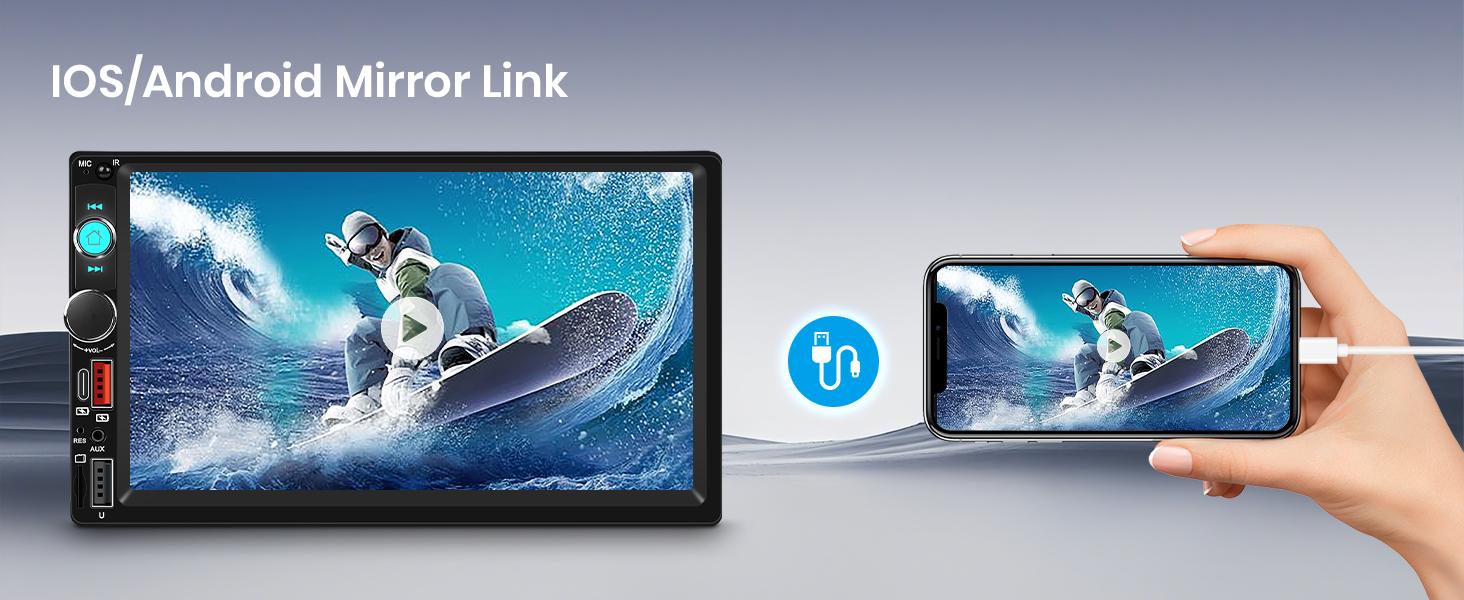 Double Din Car Radio Stereo, 7 inch Touch Screen Radio for Car Stereo Receivers, 2 Din Bluetooth Radio, Backup Camera, SWC, Mirror Link, Support FM/EQ/AUX, Type-C & USB Charging