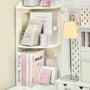 Space-Saving 3-Tier Corner Shelf, Stylish PVC Storage Rack with Round Corners, Ideal for Books, Cosmetics, Office SuppliesGift