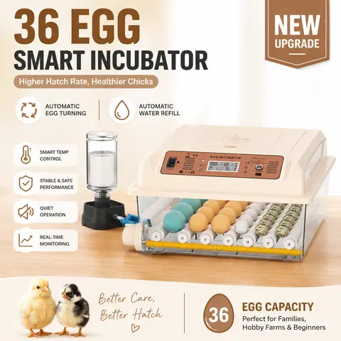 Compact High Hatch Rate Automatic Hobby Backyard Poultry Incubator - 16/36 Capacity, Auto-Turning Turner, Auto Water Fill & Humidity Control, Ideal for Chickens, Ducks
