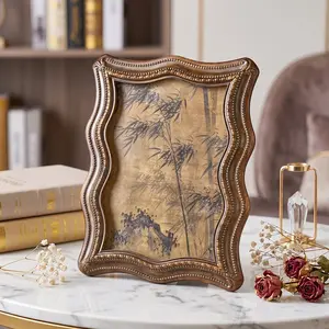 European Style Curved Bamboo Design Frame, Resin Material Vintage Walnut Color Artistic Indoor Desktop Decor, Home Photo Display Frame