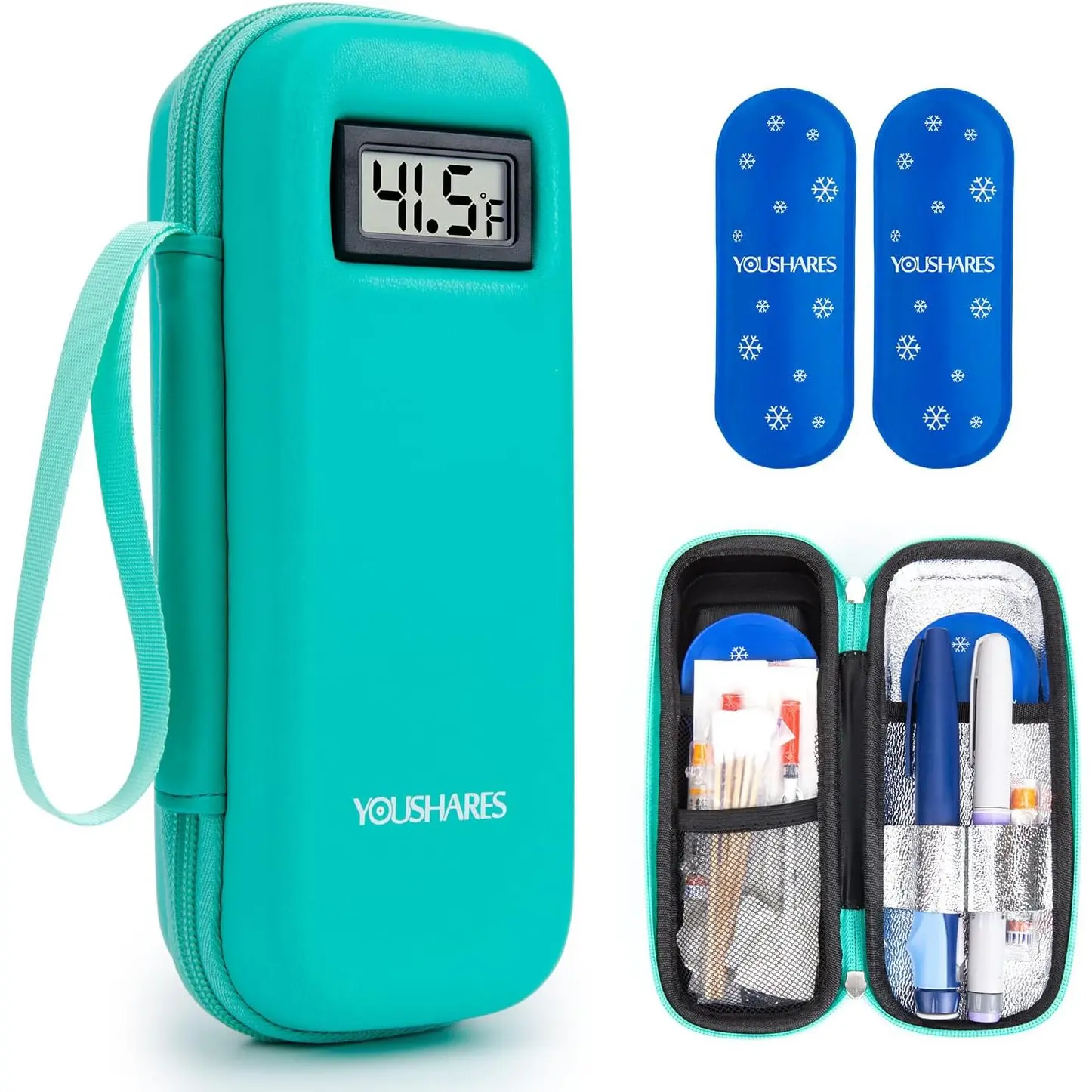 Compact EVA+PU Insulin & Peptide Travel Case with Temp Display, Zipper-Closure Organizer for Daily Use & Traveling