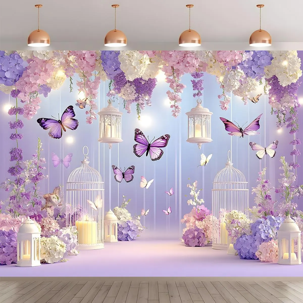 Romantic Butterfly Pattern Polyester Backdrop Banner, 1-Count Party Decoration Supply for Wedding, Birthday Festive Home & Party Use