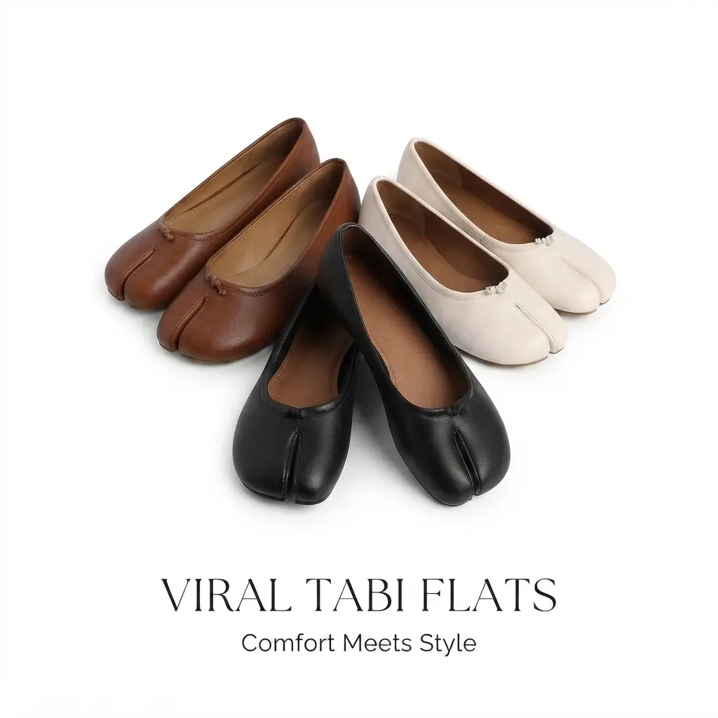 Women's Tabi Ballet Flats - Minimalist Split Toe, Round Toe, Plain, Casual Slip-On Shoes with Rubber Upper for Everyday Wear Comfort, Footwear, Daily Wear