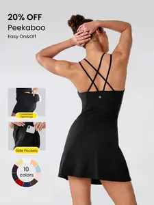 GLOWMODE FeatherFit-Air Peekaboo Square Neck Pocket Anti-Slip Active Mini Dress With Built-In Shorts Light Support Low Impact Spring Dress Summer Dress