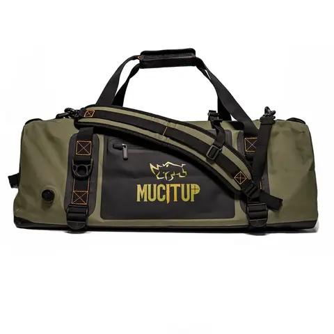 MUCITUP MUCSAC Waterproof 500D Duffle Bag (40L/60L) with Backpack Straps, 500D PVC Tarpaulin (0.5mm), Double Stitched Seams, Air-Tight Seal, Bleeder Valve, Compression Straps, Quick-Access External Pocket, Buoyancy for Camping, Motorcycle Touring