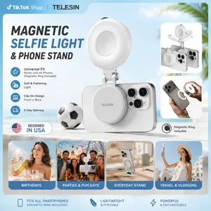 TELESIN Foldable Magnetic Mirror Selfie Light for Phones, LED Ring Light with MagSafe, Mirror & Phone Stand, Rechargeable Three Color Fill Light for Makeup,Live Streaming,Photography, Compatible with iPhone 17