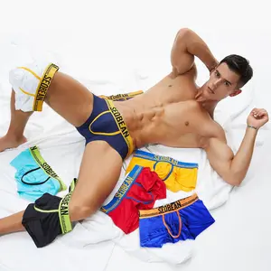 SEOBEAN Men's Low-Rise Stretch Fit Boxer Briefs, Colorful Solid-Color Nylon Mesh Spandex, Breathable Athletic Underwear for Sports, Outdoor Activities
