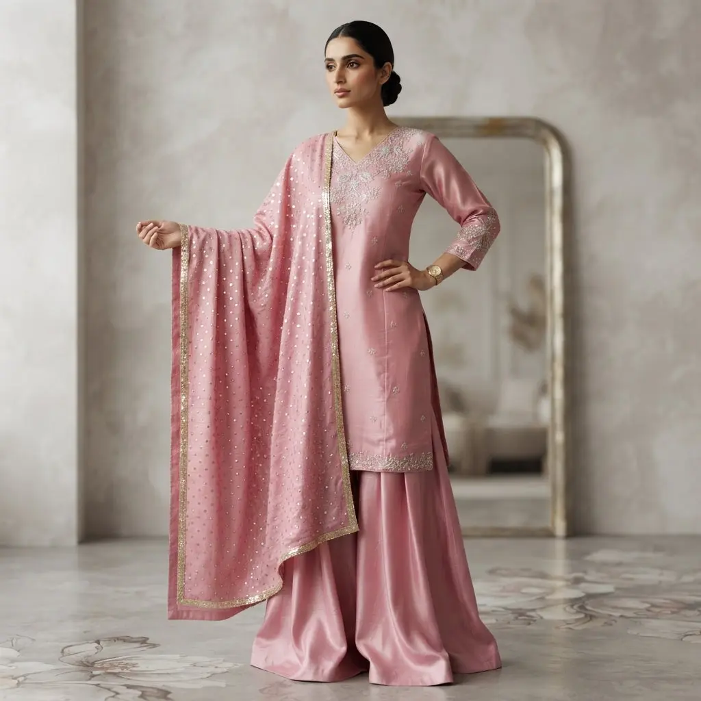 Premium Silk Plazzo Set in Pink