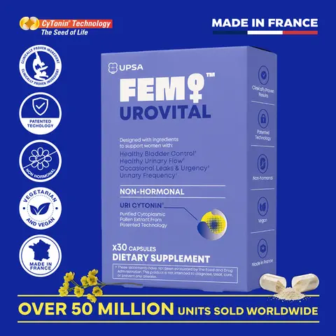 UPSA FEM UROVITAL Non-Hormonal Bladder Support for Women – Pumpkin Seed Extract & Vitamin E, Menopause & Postpartum Bladder Control,vitamins for women,Includes cytonin,Vegan Capsules,30-Count Daily Dietary Supplement