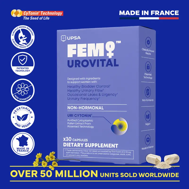 UPSA FEM UROVITAL Non-Hormonal Bladder Support for Women – Pumpkin Seed Extract & Vitamin E, Menopause & Postpartum Bladder Control,vitamins for women,Includes cytonin,Vegan Capsules,30-Count Daily Dietary Supplement
