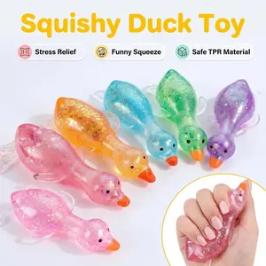 Duck-Shaped Glitter Transparent Stretchy Soft Silicone Squeeze Squishy, Sensory Squeeze Stress Relief Fidget Toy for Desk Decor & Daily Decompression (Squishies Toys)