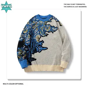 European and American Street Style Loose Round Neck Pullover Sweater for Men Loose Casual Color-Block Knitted Top Knitwear Menswear