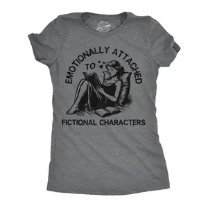 Womens Funny T Shirts Emotionally Attached to Fictional Characters Sarcastic Reading Novelty Tee for Ladies Funny Womens T Shirts Cute Vintage Fashion Casual Ladies T-Shirt Gift Sarcastic Tops for Women Funny Dark Grey