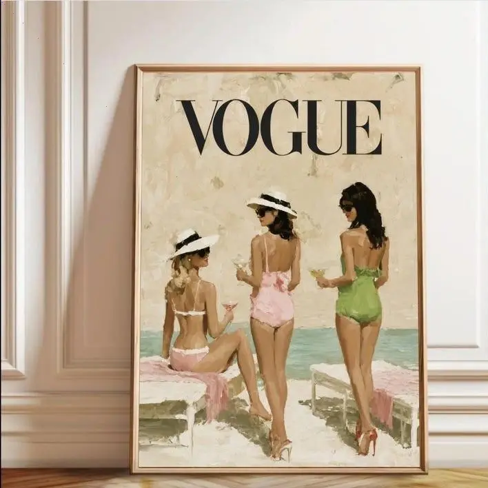 Vogue Poster Fashion Wall Art | Beach Club Print | Resort Girls Trip Luxury Fashion Decor, Poster Unframed