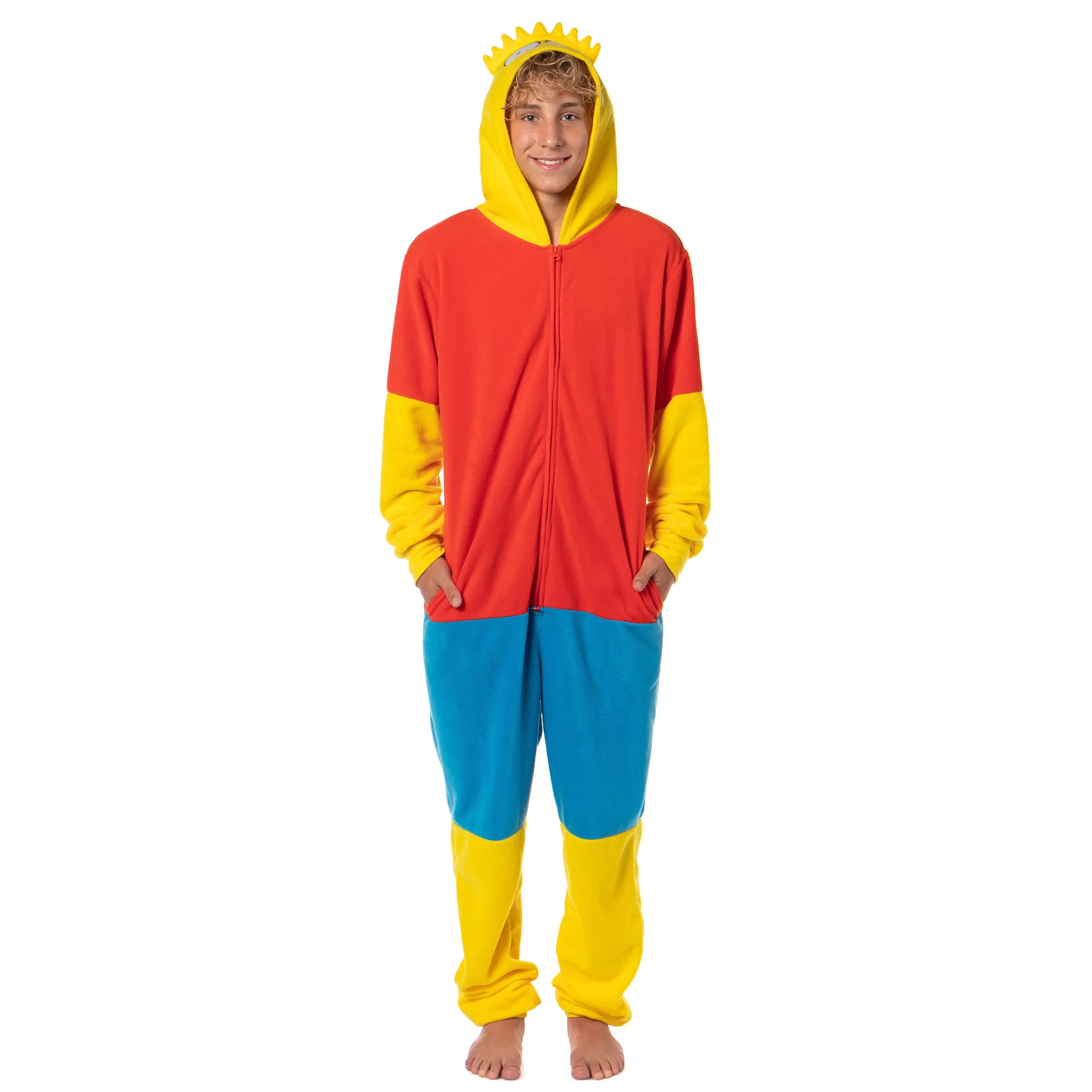 The Simpsons Costume Hooded Union Suit - Men's Simpson One Piece Character Costume Fleece Pajama Footless Sleeper