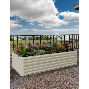6x3x2Ft Raised Garden Bed Square Metal Planter Box - 0.5mm Thick Galvanized Steel For Outdoor Use, Ergonomic Height, Easy Tool-Assembly, Open-Bottom Design For Ground Root Access,Beige