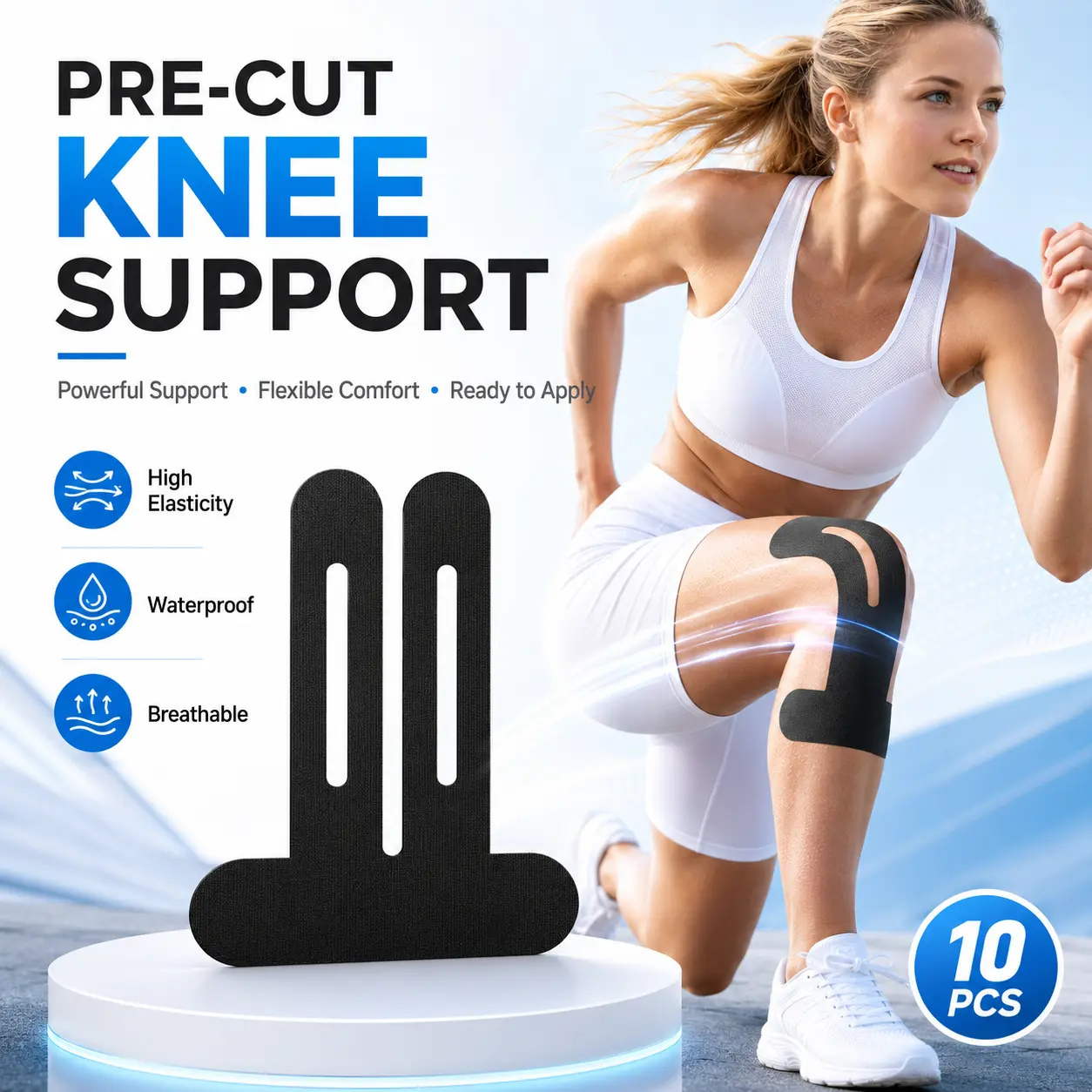 Summerwins Precut Unisex Kinesiology Tape (10PCS) for Adults - Stretchable Breathable Waterproof Cotton Athletic Tape, Zoned Cut Snug Wrap for Joint Stabilization, Peel-Off Strips for Running, Gym Use