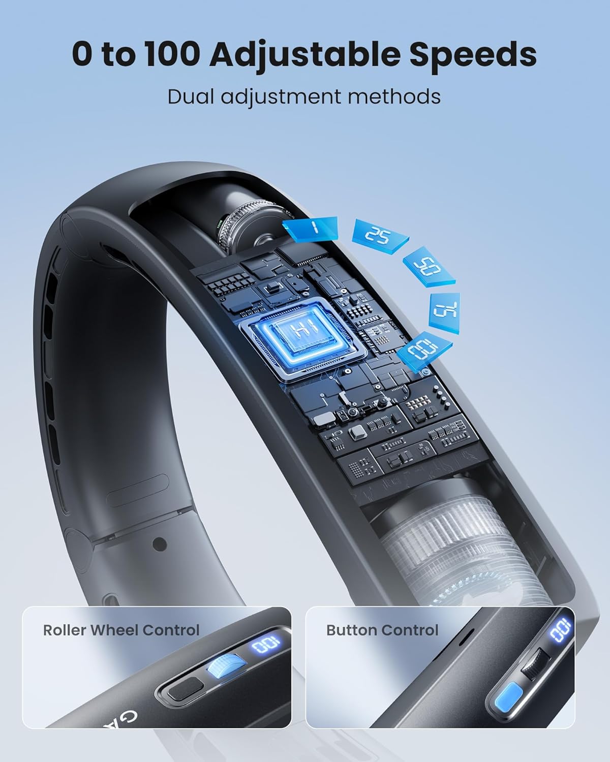 Gaiatop Portable Neck Fan, 40° Stretch Neck Cooler with 360° Surrounding Cooling, 1-100 Speed Scroll Switch Hands Free Personal Fans H1 Turbo Mode for Outdoor Travel Office Gym Gifts for Dad Mom Valentine's Day gift