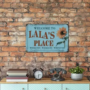 LALA's Place tin sign Vintage Sunflower Metal Sign Welcome to LALA's Place for Garden & Yard Bar Porch Garage Home Bedroom Kitchen Decor Gift 8 x 12,easy to hang