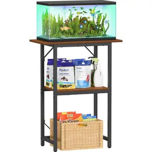 10-20 Gallon Fish Tank Stand, Aquarium Stand 2-Tier Storage Shelves, Heavy Duty Terrarium Stand for  Office Fish Tank Shelf, 24" L x 11.8" W x 30.7" H, Rustic Brown