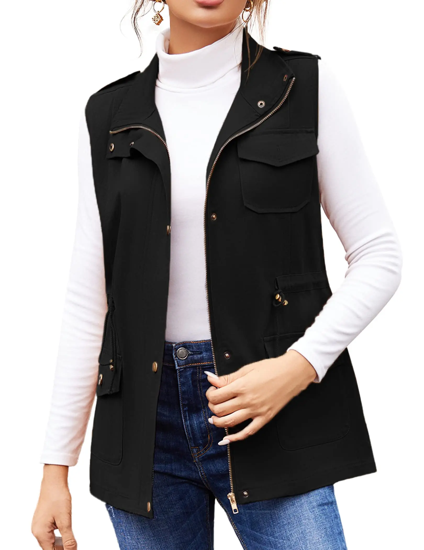 Women’s Womens Lightweight Sleeveless Military Anorak Cargo Vest No Hood
