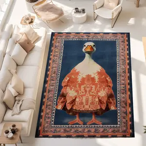 Vintage Floral Duck Print Square Rug, Animal Printed Rug, Living Room Sofa Mat, Bedroom Bedside Carpet, Washable Home Decor, Machine Washable Rug, Household Decorative Rug, Multiple Sizes Available