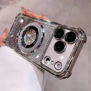 Glitter Stand Case for iPhone 17 Pro Max, [Comatible with Magsafe], Cute Sparkly Bling Magnetic Kickstand Reinforced Corners Shockproof Camera Lens Protector Women Girl Soft Case for iPhone 17 Pro Max