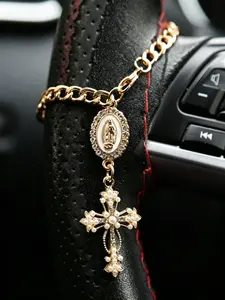Vintage Religious Car Decor Hanging Ornament, Luxury Cross Pendant for Rearview Mirror, Steering Wheel Chain, New Car Gift, Multi-Color Options