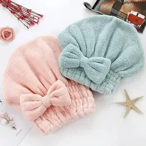 2/4 Pack Bow Hair Drying Cap, Soft Absorbent Reusable Hair Towel Wrap