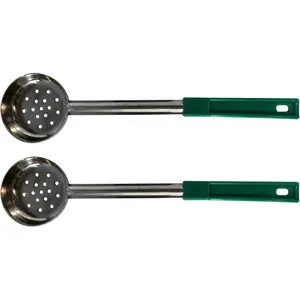 4 Ounce Slotted Stainless Steel Portion Control Ladle Spoon for Measuring and Serving; Commercial Grade Serving Scoops [Pack of 2]