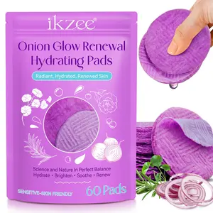 Ikzee Onion Revitalizing Hydrating Cotton Pads 60 Pieces, Onion Extract Soothes Redness, Niacinamide Brightens Skin, Hyaluronic Acid Deeply Moisturizes