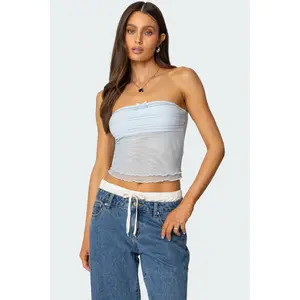 Rori Ruffle Knit Sheer Mesh Top