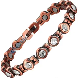 Women Copper Magnetic Bracelet with Crystal Links