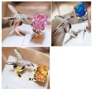Bundle of 3 Hummingbird Rings Pink blue and yellow