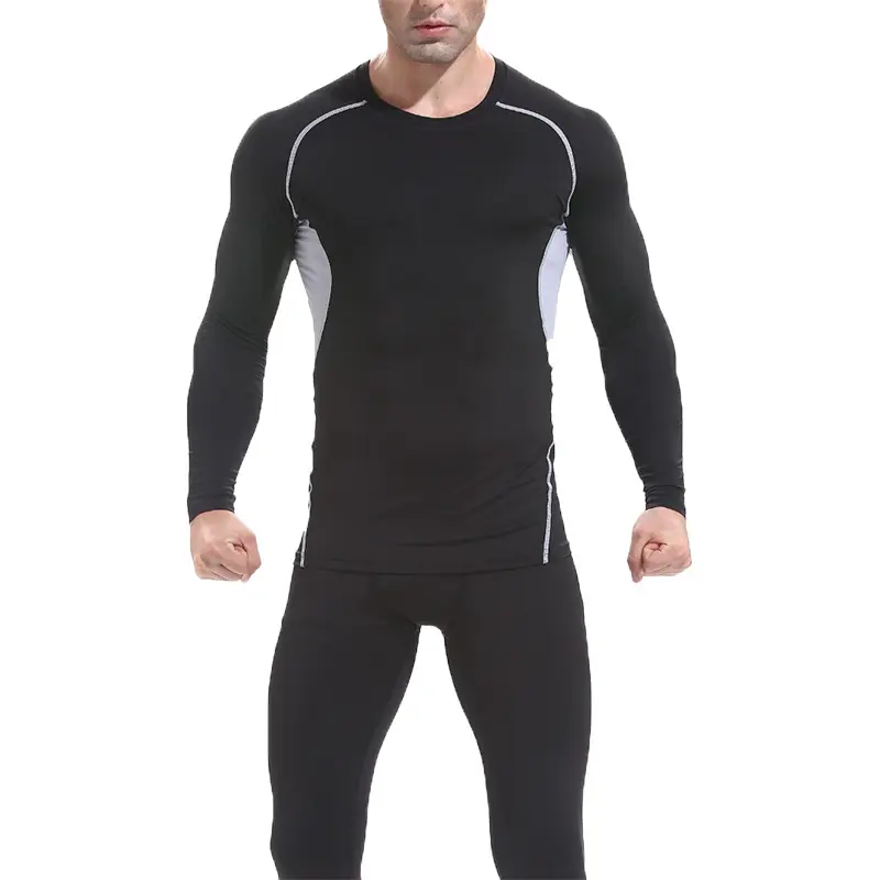 Men's 2-Piece Nylon Blend Outdoor Sports Clothing Set - Slim Fit Quick-Dry Long-Sleeve Shirt & Basketball Compression Tights for Male Running, Bodybuilding (S, XXXL, Black, Gray, White), Sports Casual, Hiking