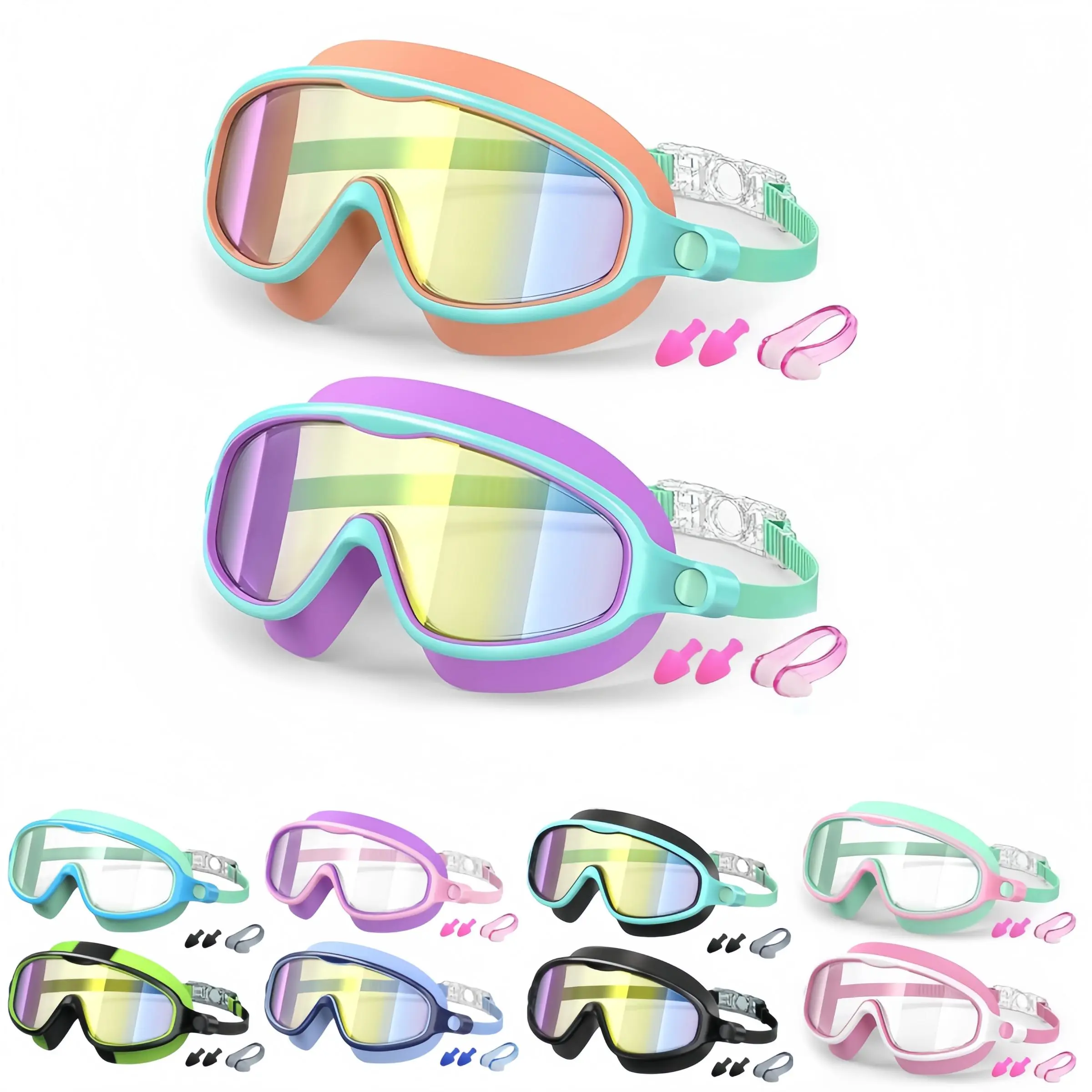 Swim Goggles 2 Pack, Silicone Swimming Goggles, Pool Goggles, Water Goggles, Anti-Fog UV Protection, Mirrored Goggles, Outdoor Swimming Goggles, Wide View Swimming Glasses for Ages 4-14 Boys & Girls