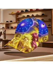 Golden Anime Warriors Baseball Cap,Vibrant Celestial Zodiac Wheel Print,Soft All-Season Wear,Trendy Streetwear for Anime & Astrology Fans,Perfect Gift Idea