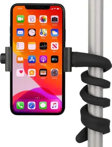 Portable Flexible Cell Phone Holder Stand for Treadmill, Spin Bike, Stroller, Shopping Cart, Bed, Car, Kitchen, Desk, Compatible with iPhone, Android (Black)