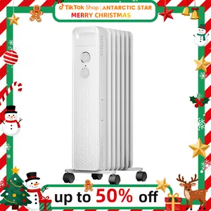 【Christmas Gifts】Antarctic Star 1500W Oil Filled Heater, 7-Fin Portable Space Heater with Adjustable Thermostat, 3 Heat Settings, Tip-Over & Overheat Protection, Quiet Radiator for Bedroom, Office, Indoor Use