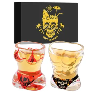 Skull & Bikini Design Shot Glasses, Whiskey Glass Gift, 1 Set Durable Reusable Glasses with Gift Box, Drinkware for Home Kitchen Party, Coffee Mug