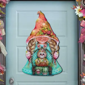 Designocracy 8457610H 24 x 18 in. Gnome Girl Bunny Easter Door Decor