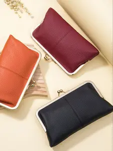 Bagger Rfid Kiss Lock Wallet for Women, Business Wallet, Genuine Leather Handbag, Multiple Card Slots, Single Color Card Holder, Fashion Accessory, Trifold Wallet