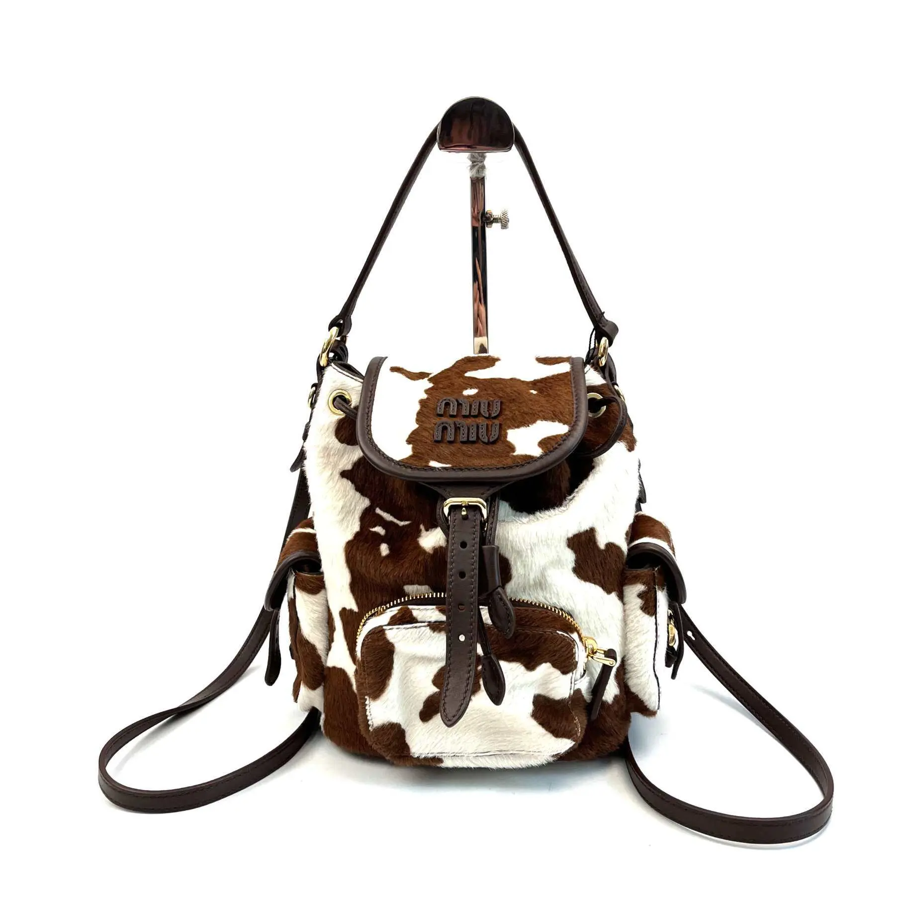 Pre-owned miu miu Canvas Backpacks Calf Hair Backpack JZ00326 Yongzhen