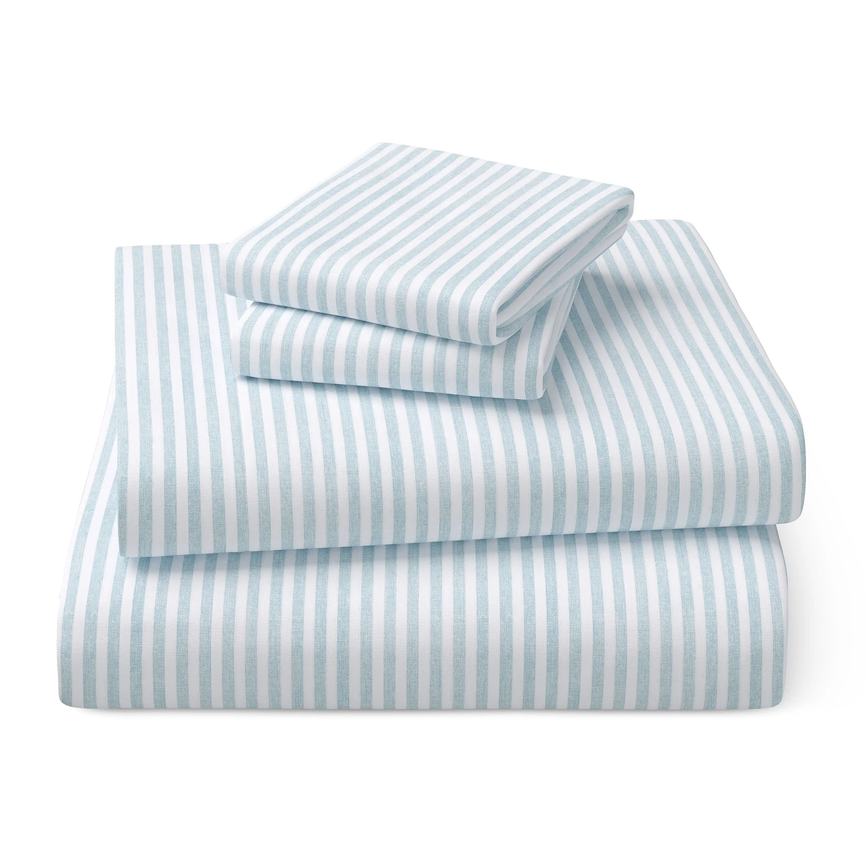 Mainstays Kids 100% Cotton Percale Bed Sheet Set, Full, Aqua Stripe, 4 Pieces