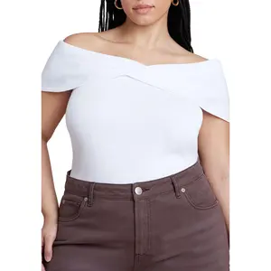 ELOQUII Women's Plus Size Twisted Off The Shoulder Sweater