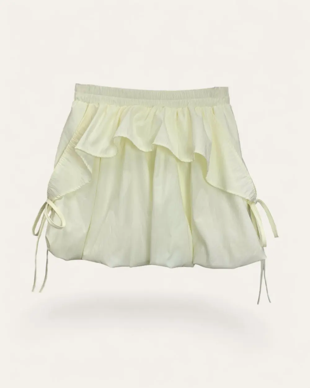 Women's Minimalist Basic Solid Polyester Woven Ruched Ruffled Balloon Mini Skirt - Lightweight Elastic-Waist Bottom for Ladies, Flowing Ruffled Mini Skirts, Flowing Ruffled Skirts