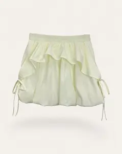 Women's Minimalist Basic Cute Solid Polyester Woven Ruched Ruffle Balloon Mini Skirt - Lightweight Elastic-Waist Bottom for Ladies
