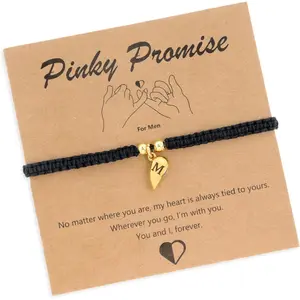 Matching Bracelets for Couples,  Heart Initial Friendship Adjustable Couple Bracelet Women, Cute Match Charm Letter Name Black Braided Rope Valentines Bf Gf